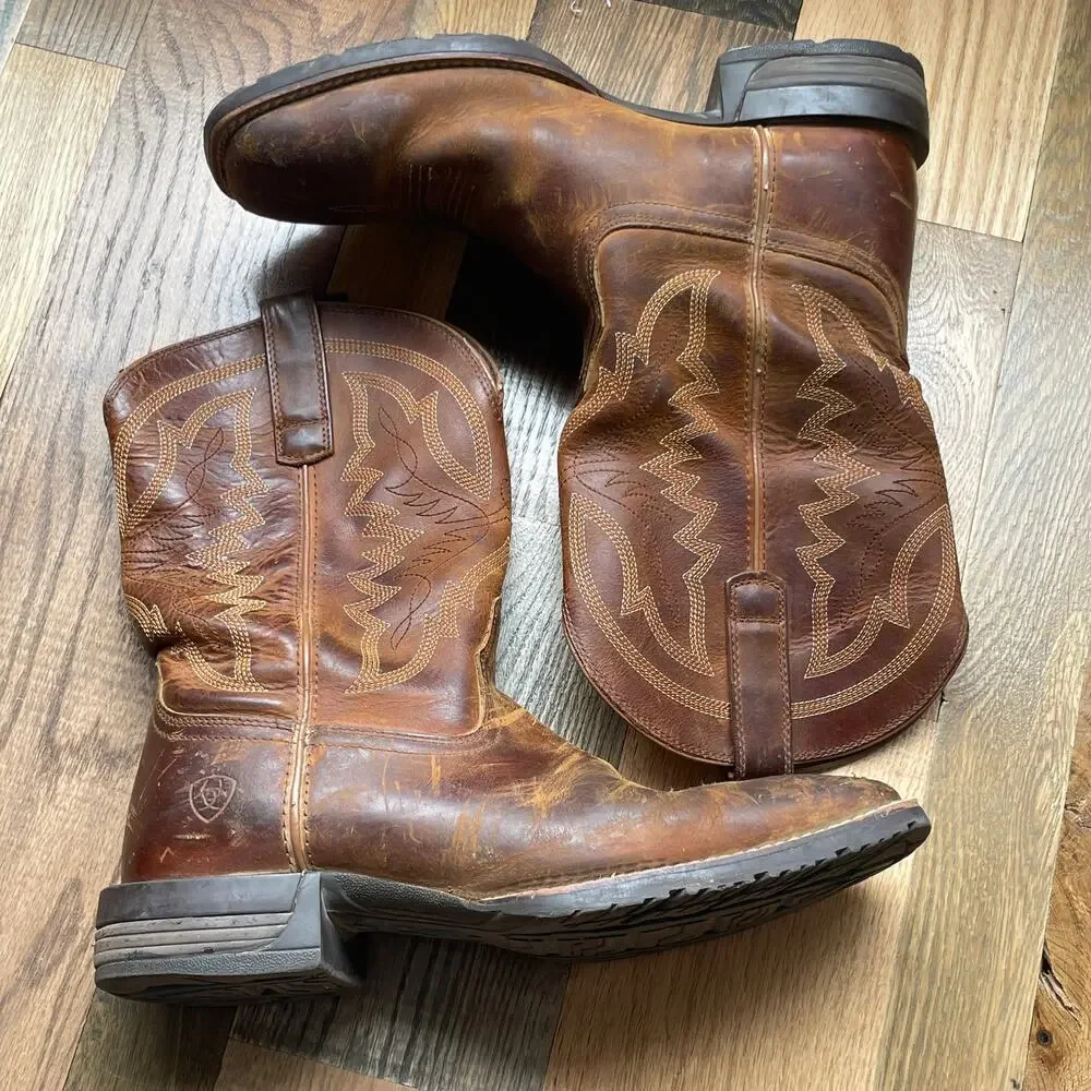 Ariat Energy Max Western Work Boots Brown Square Toe Men's 10.5D Leather